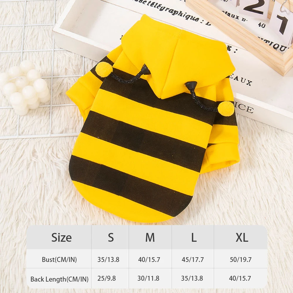 Sudadera con capucha de invierno premium para mascotas con diseño de abeja: forro de felpa gruesa y apertura de correa para perros pequeños y gatos, traje cálido
