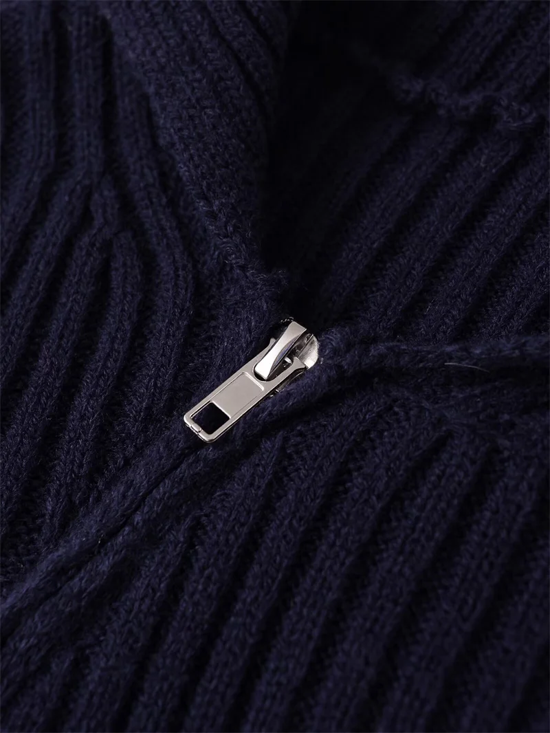 Damen-Strickjacke, Herbst 2022, neuer Stil, dunkelblau, langärmelig, asymmetrischer Reißverschluss, Strickjacke, Jacke, lässig, modisch, vielseitig