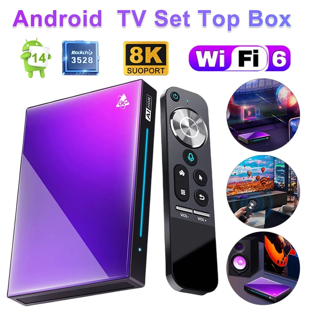 Set Top Box for Android 14 RK3576 HD Media Player 8K with Remote Control Video Set Top TV Box WiFi6 BT5.4