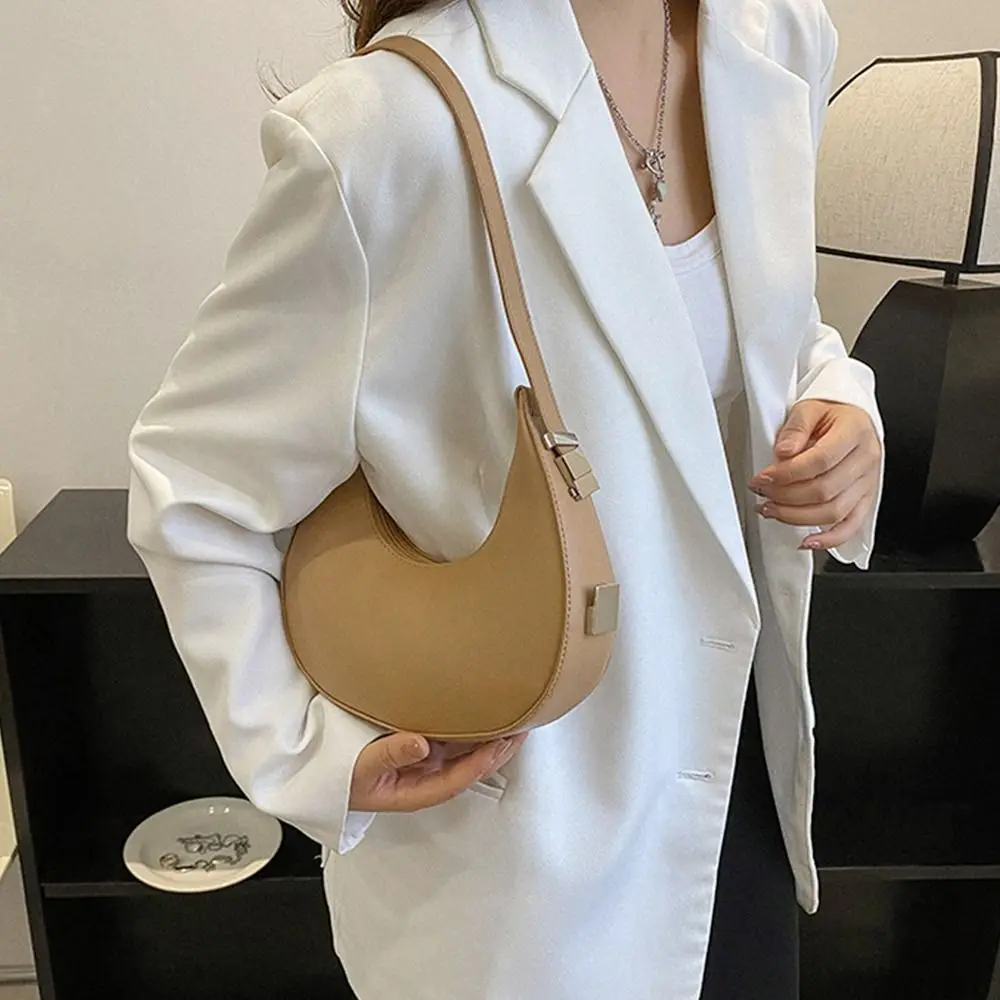 Modne damskie torebki z kopertówką Half Moon Solid Color PU Leather Underarm Bag Casual Female Tote Bags Lady Hobos Bags