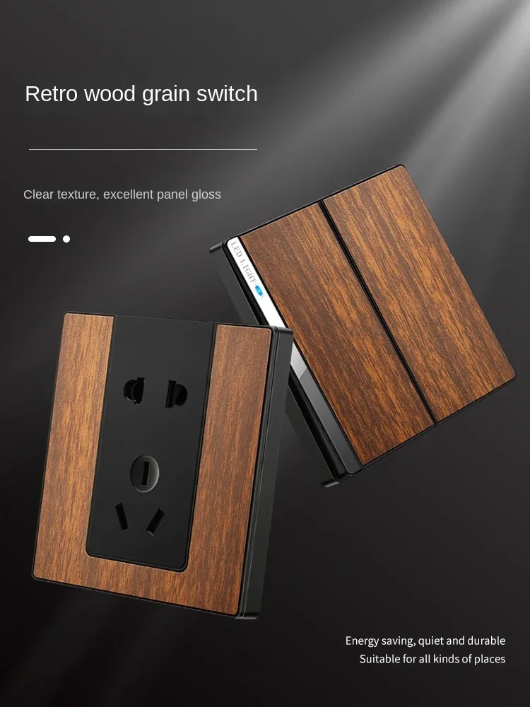 European style wood grain switch socket household panel 86type whole house package concealed wall with TV computer socket