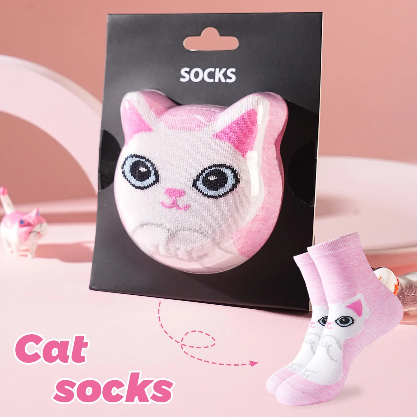 1 pair of unisex mid-calf socks with a novel and interesting animal cat design, gift box socks, creative socks, fashionable and trendy style, comfortable and breathable, suitable for parties, casual wear, Valentine's Day, Halloween, birthdays, Christmas, New Year, Thanksgiving, autumn and winter, all-season style, creative gift box