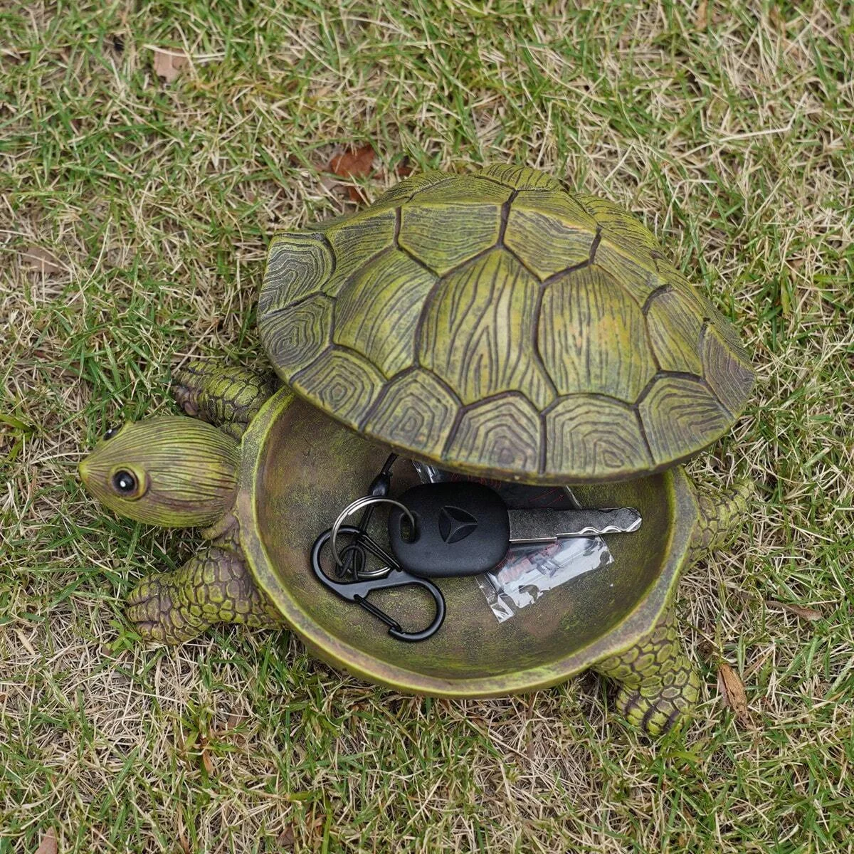 1pc Modern Turtle Shaped Key Box Resin Statue Ornaments Jewellery Storage Box Flip-Top Container For Outdoor Home Art Decoration