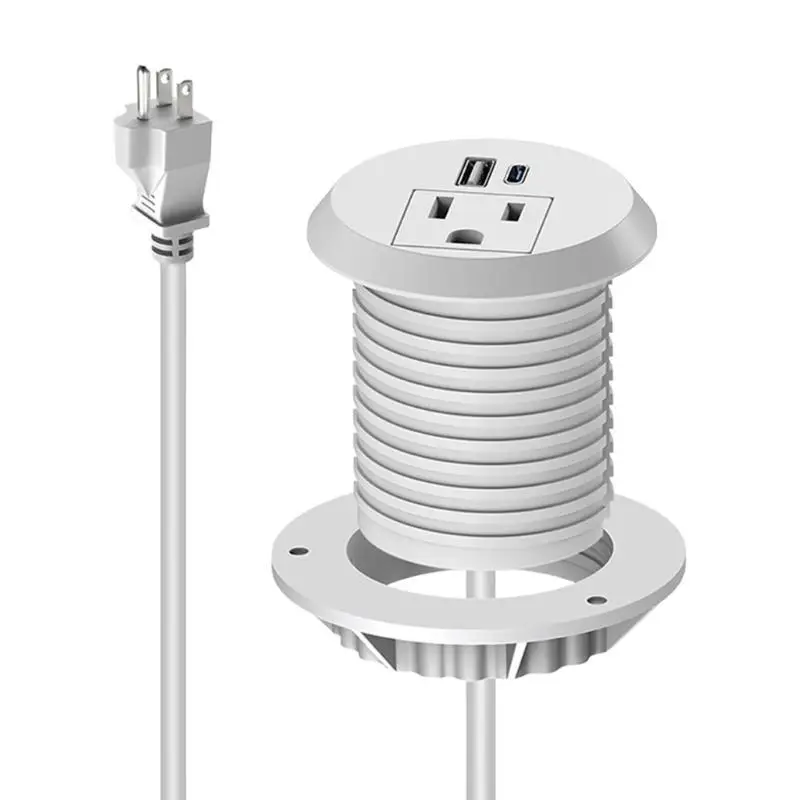 652F PD18W USB C Fast Chargers Desk Mounted Power Outlet With 1AC US Plugs, USB A 10W USB C 18W 2M Cable Overloads Protections