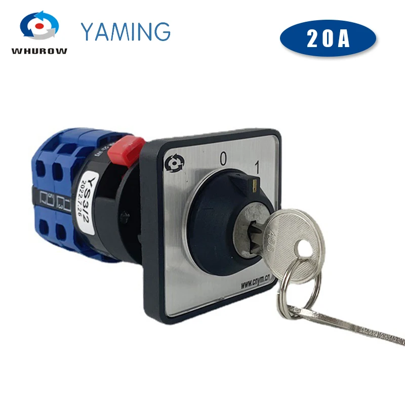 

YMW26 LW26-20YS3/2S Single Hole With Key Universal Selector Two Poles 2 Positions 0-1 OFF-ON Power Supply 20A Rotary Cam Switch