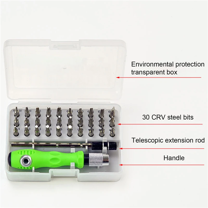 32pcs/lot Magnetic Screwdriver Bit Set TORX Phillips Screw Drivers Home Phone Camera Watch PC Repair Tool Boxes Hand Tools Kits