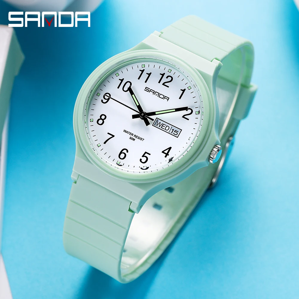 SANDA Top Brand Luxury Women Watches Casual Fashion Quartz Watch Ladies TPU Strap Waterproof Week Date Wristwatch