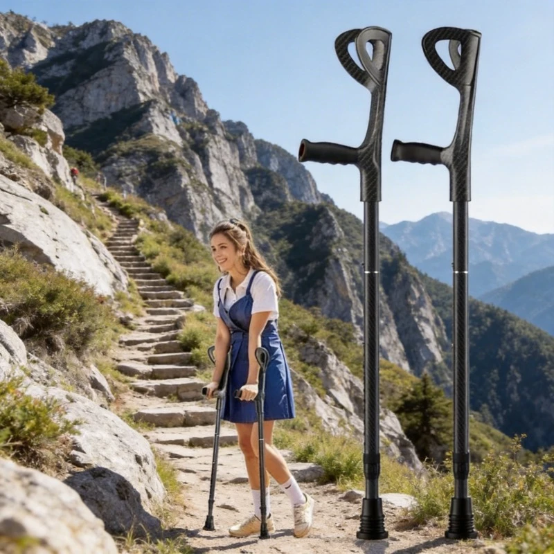 Forearm Crutches Folding Telescoping Forearm Crutches Lightweight Adjustable with Rubber Handles Carbon Fiber Walking Sticks