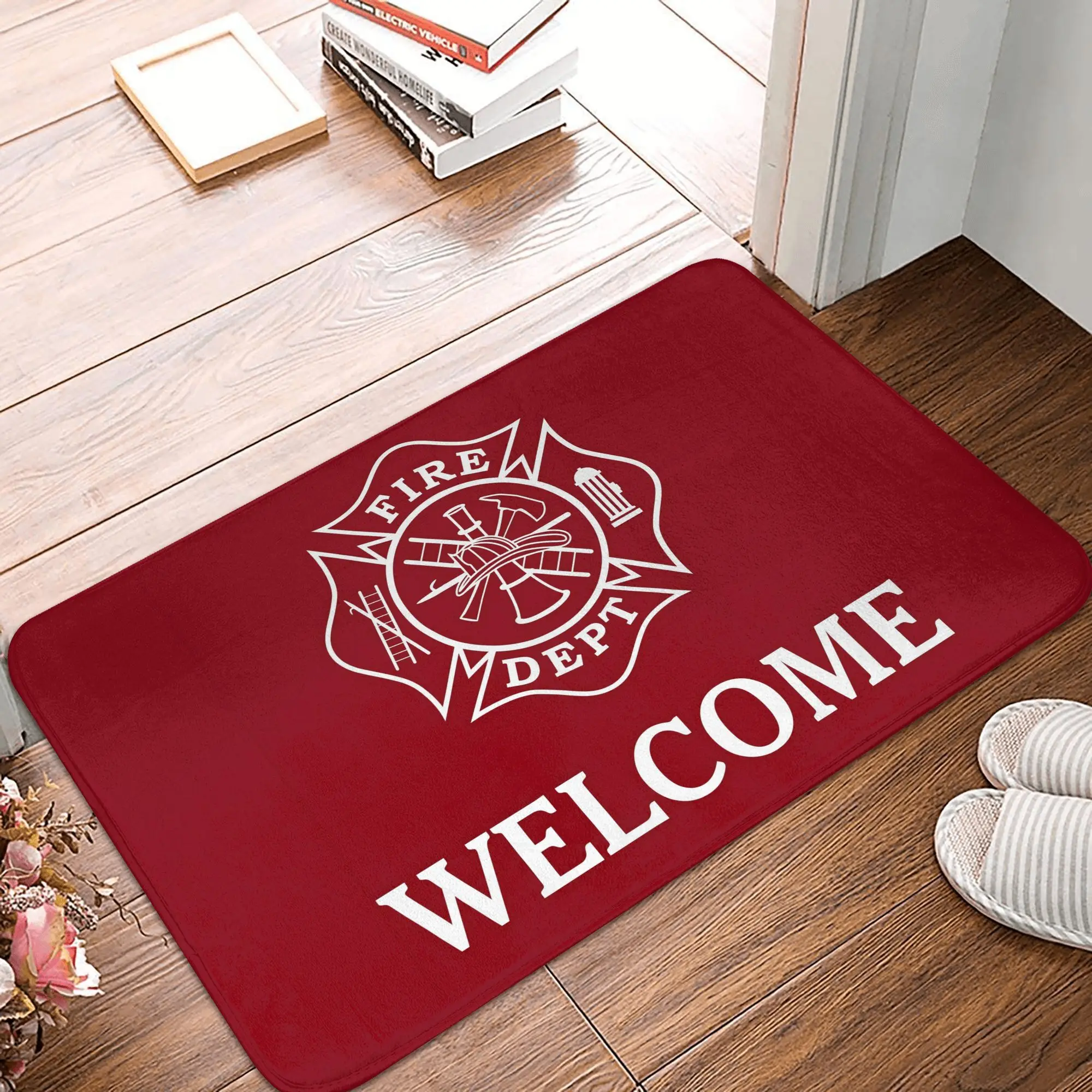 Firefighter Maltese Cross Doormat Non-Slip Bath Kitchen Mat Bedroom Balcony Door Floor Entrance Carpet Rug