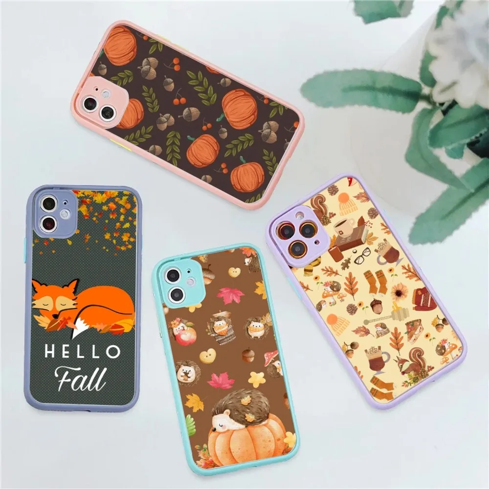 

Autumn leaves fall fox pumpkin Mousepad for iPhone 14 11 12 13 Mini Pro Max 8 7 Plus X XR XS MAX Translucent Matte Cover