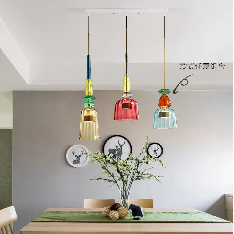 Nordic Industrial Wind coloure chandelier Restaurant Bar bedroom bedside lamp post-modern retro single head lED glass Chandelier