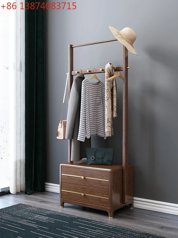 New Chinese Style Walnut Coat Rack Floor Storage Clothes Rack Bedroom Storage