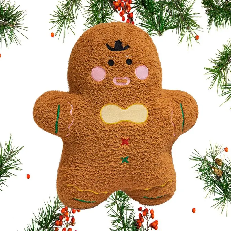 Gingerbread Man Cute Cartoon Christmas Throw Pillow Christmas Plush Soft Gingerbread Man Decor Christmas Decorative Pillows For