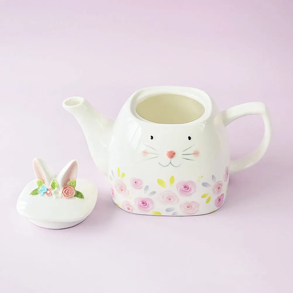 

Ceramic Rabbit Teapot Heat Resistant Comfortable Handle Easy Take Creative Tea Kettle Home Office Leisure Tea Time