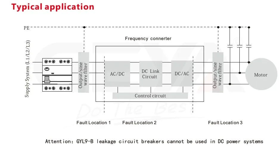 GEYA GYL9 Type B RCD Din Rail Earth Leakage Current breaker DC RCCB RCD 2P 4P 63A 30mA 100mA 300mA 6KA IEC62423