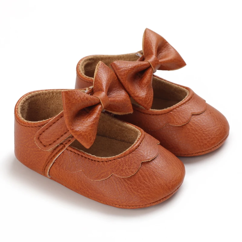 Cute Baby Casual Shoes Baby Bow Anti slip Rubber Soft Sole Flat Shoes PU First Walker Newborn Bow Decoration Mary Jane