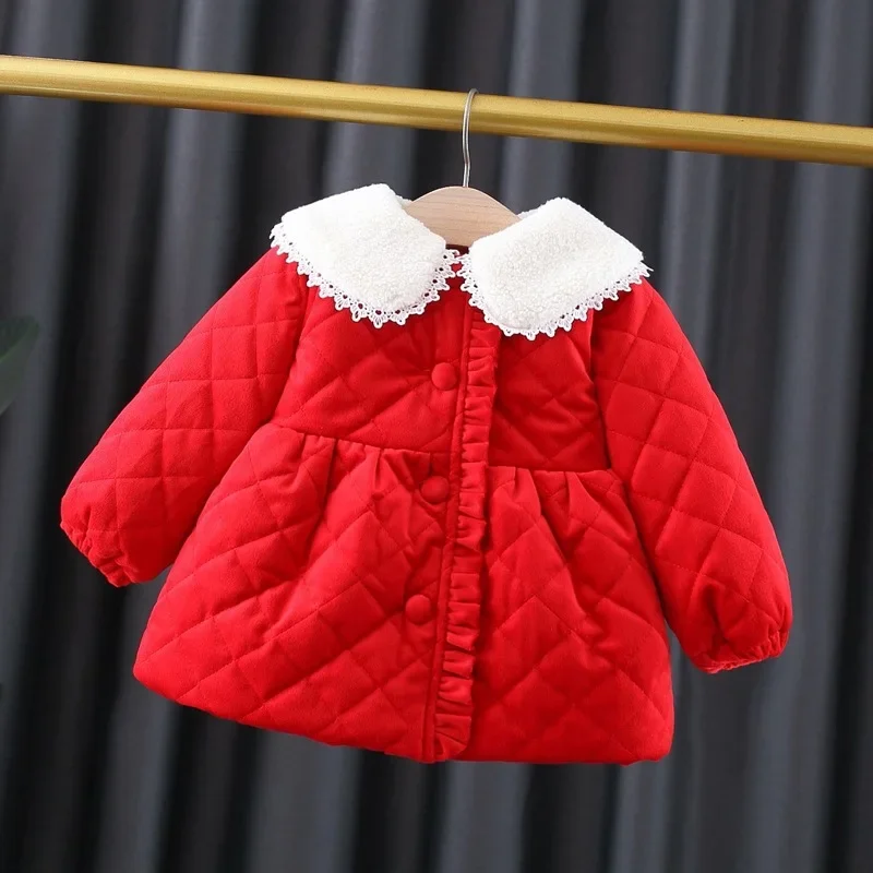 Snow Wear Girls Coat Autumn Winter Korean Children Solid Color Thickening Plush Warm Cotton Baby 2023 Plaid Soild