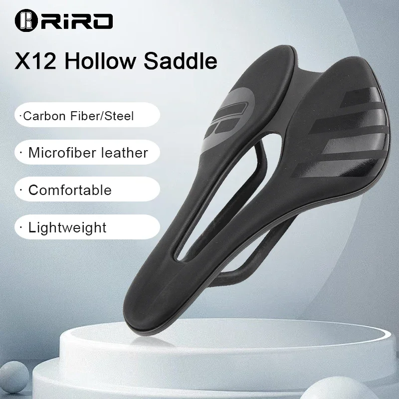 RIRO MTB Carbon Fiber Saddle Ultra-light Hollow Road Bike Cushion Mountain Bicycle Comfortable CR-MO/EVA/Nylon Seat Cycling Part