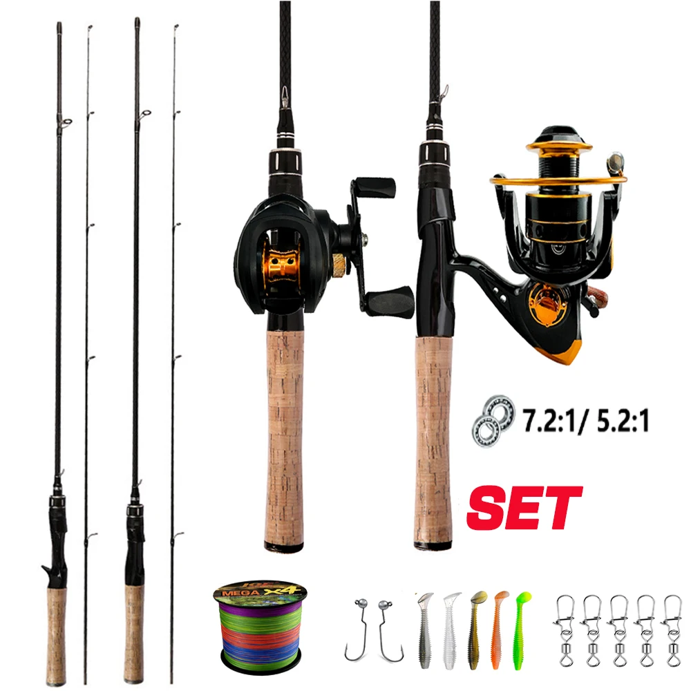 Lure Fishing Rod Reel Combo Set Outdoor Sport Feeder 2 Sections Fishing Pole Wheel Tackle Kit With Line Hook Bait 1.68/1.8m