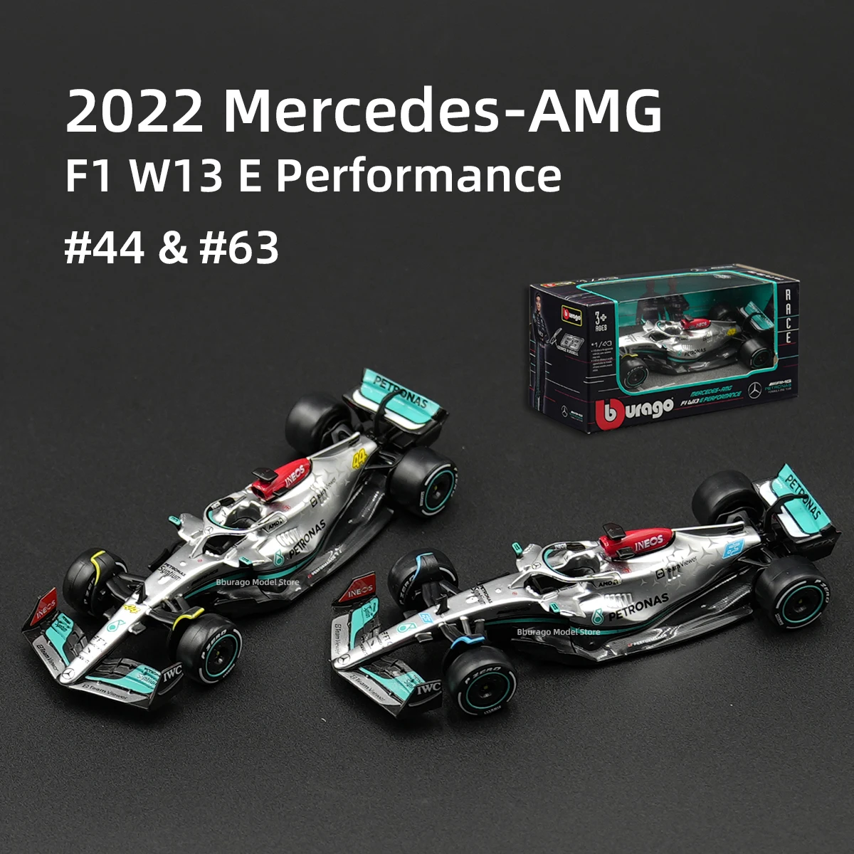 Bburago 1:43 2022 Mercedes AMG W13 F1 Formula Racing Car Static Simulation Diecast Alloy Model Car