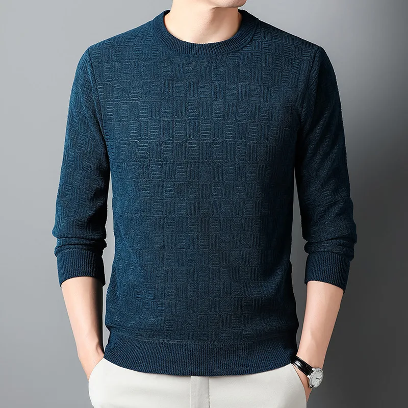 Autumn and Winter New Chenille Fleece-lined Thickened Sweater Men's round Neck Long Sleeve Thermal Bottoming Shirt