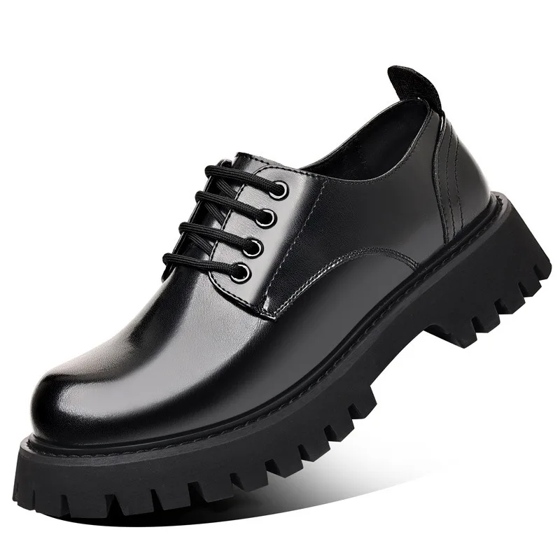 Sapatos de couro coreano dos homens de negócios designer outono inverno preto mocassins moda masculina retro grande cabeça sapatos plataforma homem