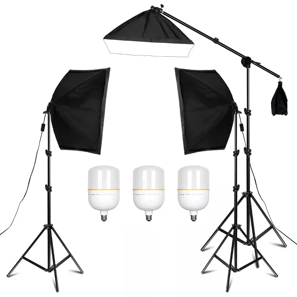 SH 1-3 Stück Fotografie 50x70CM Softbox Beleuchtungssets Professionelles Lichtsystem mit E27 Fotografischen Glühbirnen Fotostudio