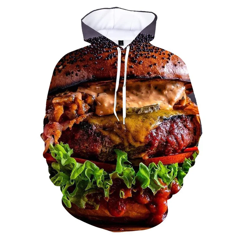 Funny 3D Print Hamburger Hoodie For Men Beef Steak Pizza Graphics Sweatshirts Men Women Cool Streetwear Hoodies Tops Clothes