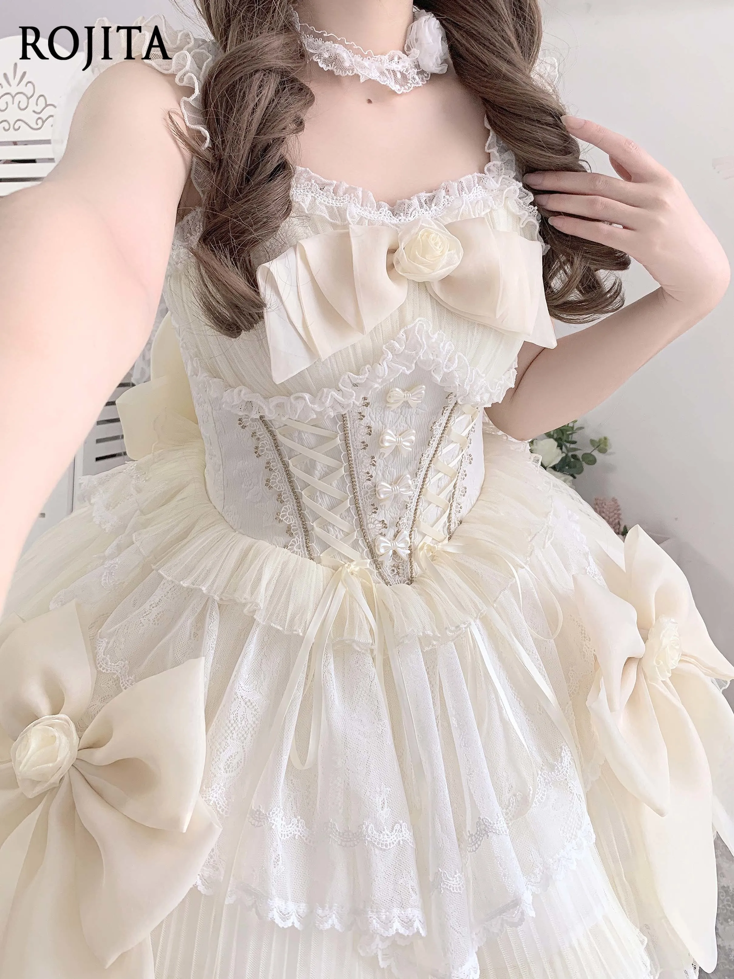Original Lolita Sanftes Brautkleid für Frauen First Love Süßes Beige Geburtstagskleid Rüschen ärmelloses kurzes Prinzessinnenkleid