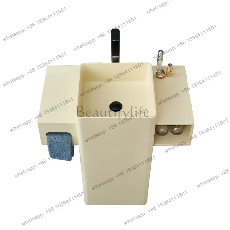 

Integrated floor-to-ceiling customizable countertop household column washbasin cream wind square vertical washbasin