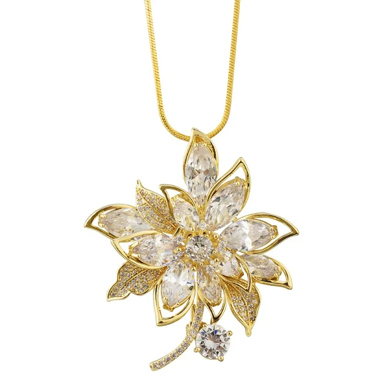 

Autumn and winter crystal flower sweater chains, women's corsages, a long flower necklace, fashionable clothing necklaces