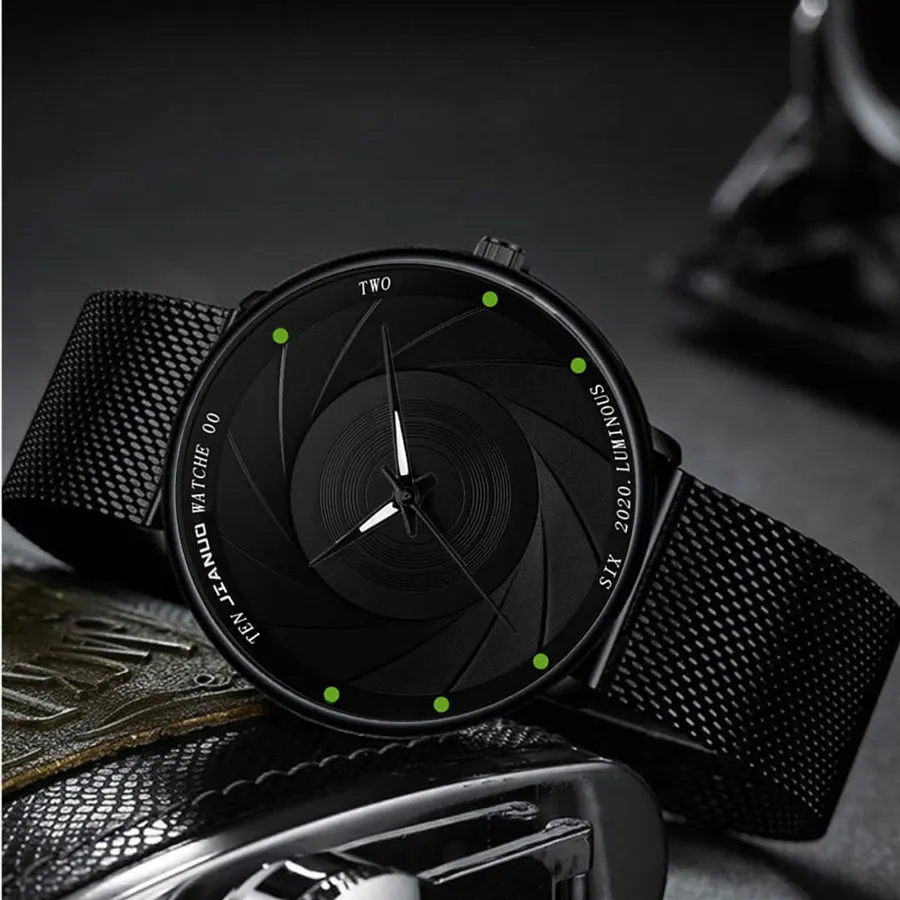 Fashionable and Minimalist Men's Ultra-Thin Blue Stainless Steel Mesh Strap Watch, Men's Business and Leisure Quartz Watch