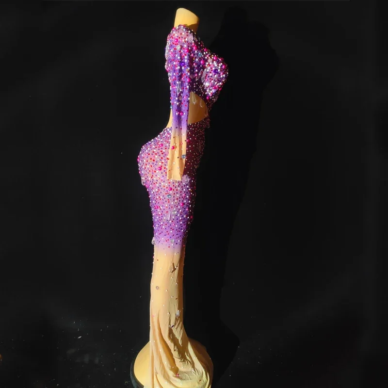 Bunte Strass Kreuz Cut Out Kleid Sexy Stretch Perlen Abendkleid Frauen Geburtstag Party Sänger Kostüme Outfit XS6143