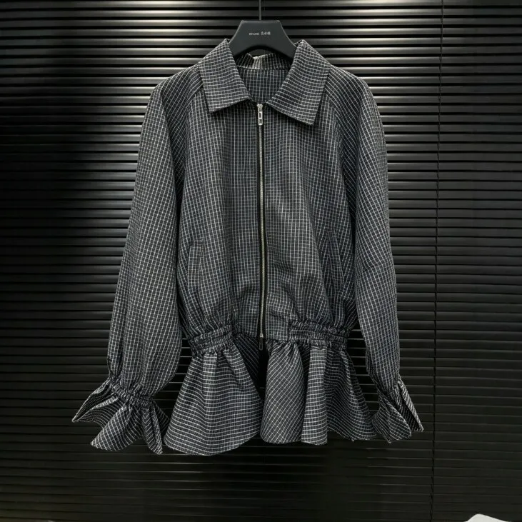 Turn Down Collar Zipper Top Regular Length Elegant Commuter with Long Sleeve Single Casual Medium Weight No Hood Women Jacket