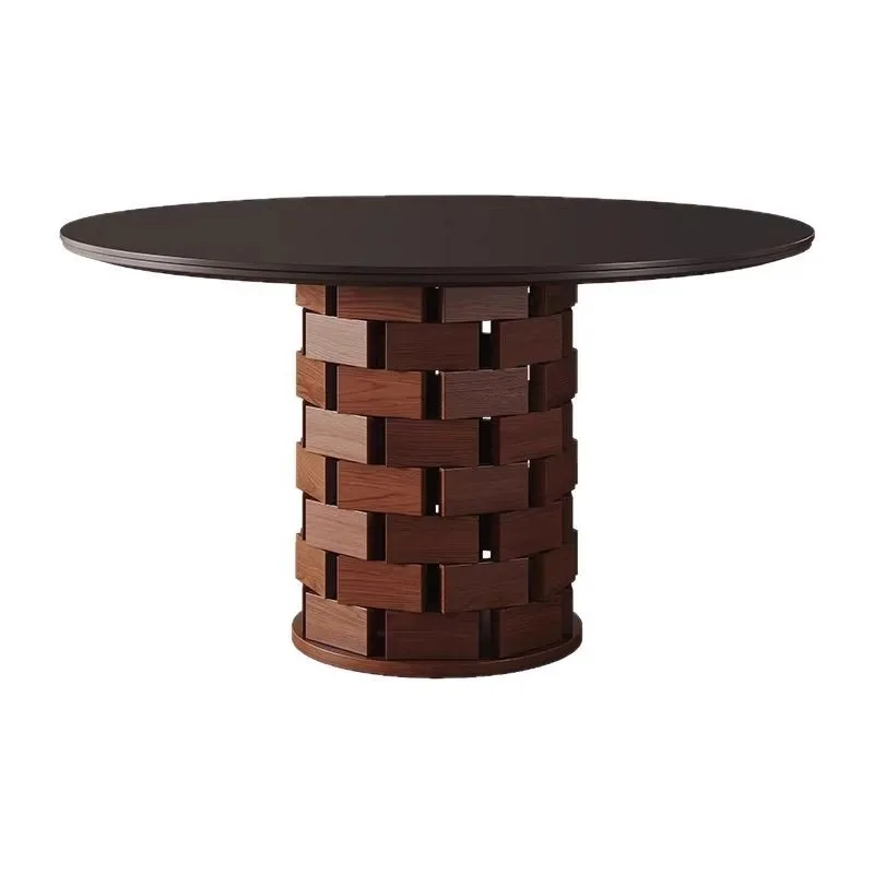 

Wood Slate Medieval Black Round Eating Household Small Apartment Dining French Retro Dining