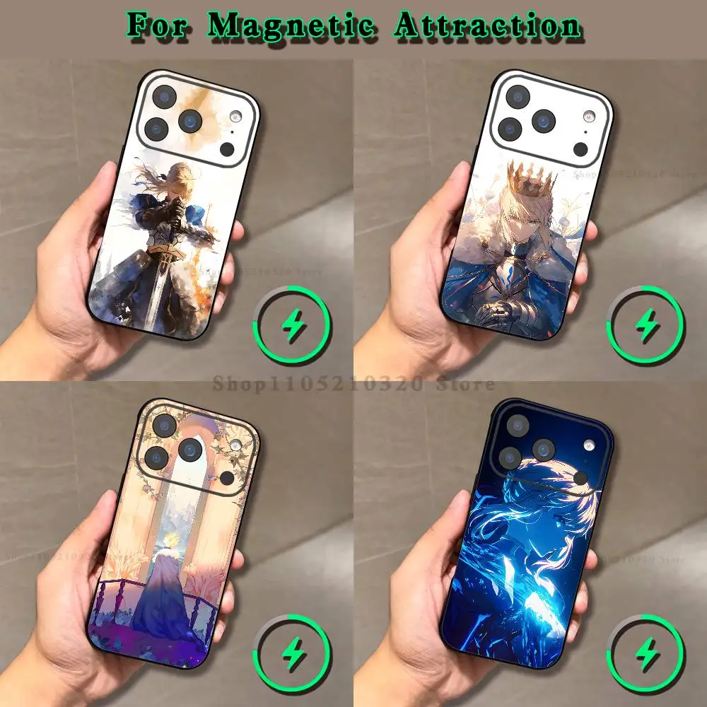 

S-Saber King A-Arthur Phone Case For iPhone 16,17,15,14,13,12,11,Pro,Max,Plus,E,Air,Mini Magnetic Magsafe Frosted Black soft