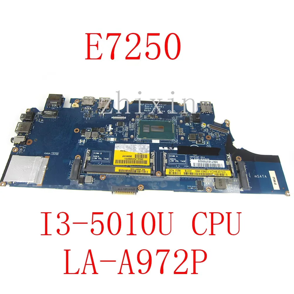 yourui FOR dell Latitude 12 E7250 Laptop Motherboard I3-5010U CPU CN-0F9HCX F9HCX ZBZ00 LA-A972P Mainboard full test