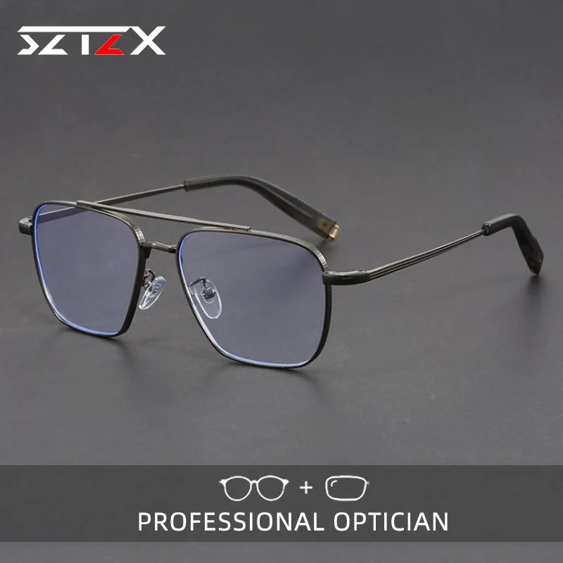 

SZTZX Vintage Business Lightweight Anti Blue Light Myopia Glasses Alloy Pilot Progressive Prescription Optical Reading Glasses