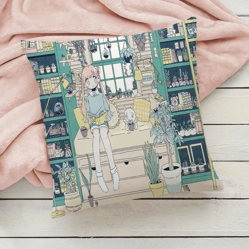 Anime Girl Decorative Pillowcases Cushion Cover Living Room Sofa 40x40 45x45 Peach skin polyester pillowcase