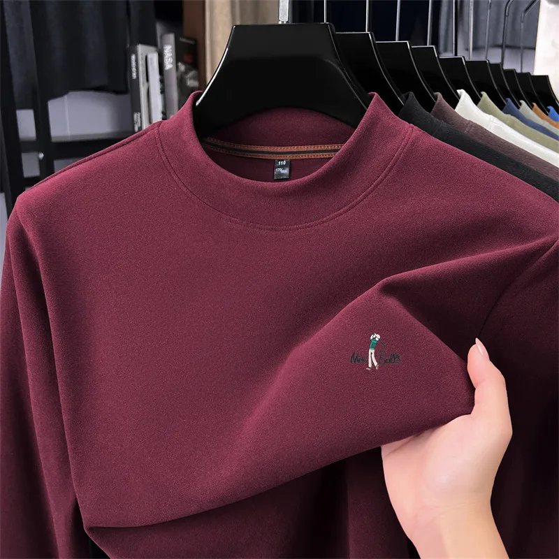 

Мужская футболка с длинным рукавом и полувысоким воротником, изысканная вышивка, осенняя модная повседневная элитная брендовая немецкая бархатная толстая мужская одежда