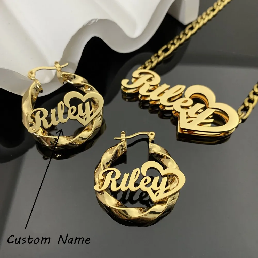 

Customized Name Necklace With Heart 18K Gold Plated Name Necklace Personalized Nameplate Necklace Jewelry Gift for Women Girls