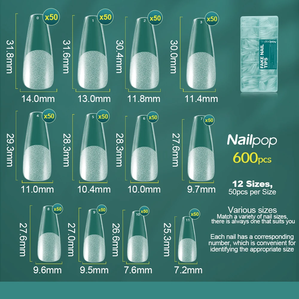 600 pçs dicas de unhas cobertura completa comprimento médio bailarina imprensa em dicas de extensão de unhas falsas com caixa para salões e casa ferramenta diy