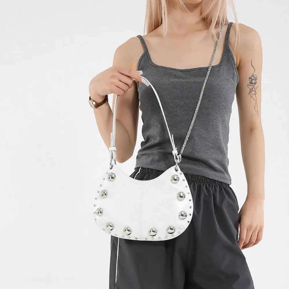 

Модная сумка через плечо с заклепками, сумка из искусственной кожи для подмышек, маленькая упаковка, однотонные сумки в стиле панк, коричневая сумка на плечо в корейском стиле для девочек