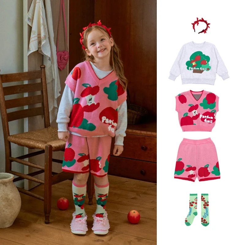 BE abbigliamento per bambini 2024 primavera/autunno nuova versione coreana di ragazzi e ragazze gilet di lana Cartoon felpa con cappuccio Set per