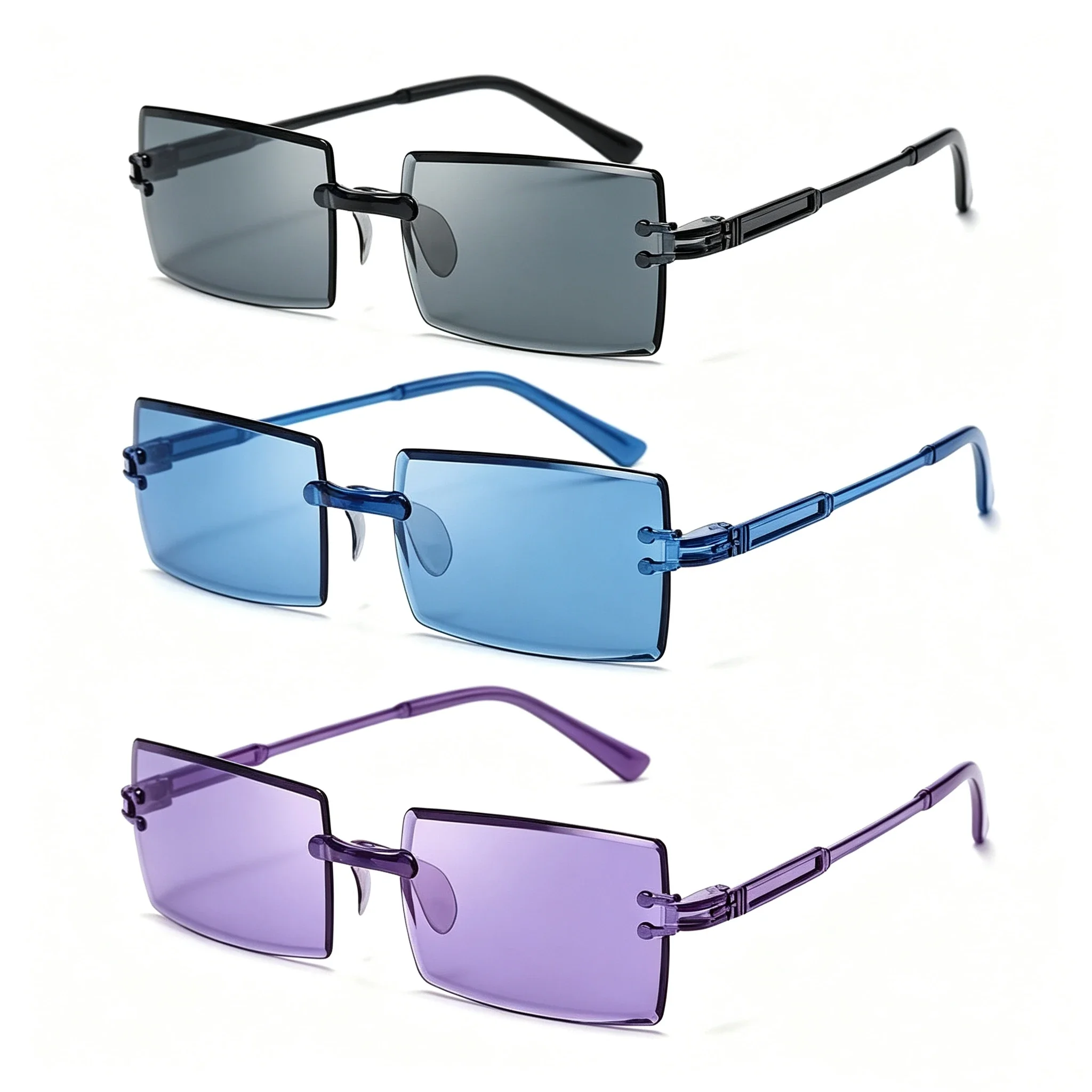 Fashion Rimless Rectangular Sunglasses Candy Color Square Sun Glasses UV400 Shade Frameless Women Summer Outdoor Travel Goggles