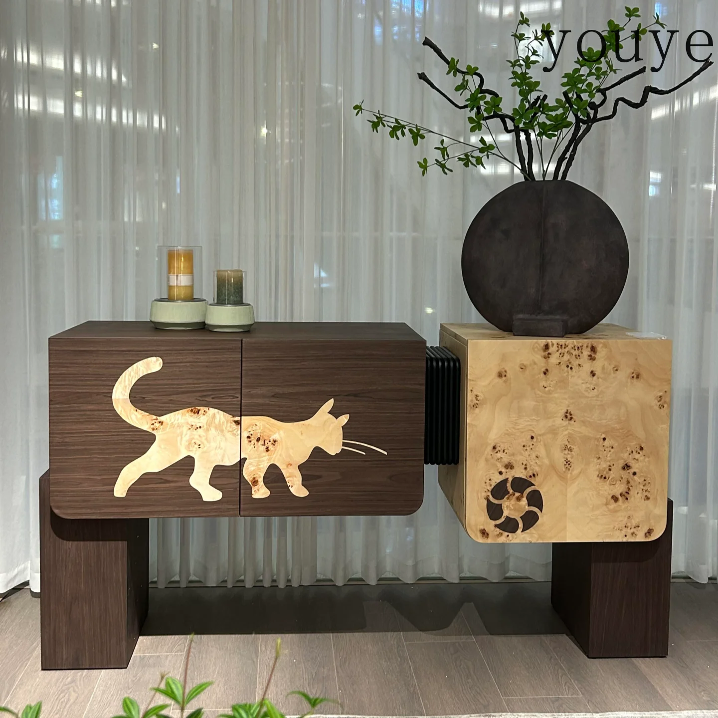 

Medieval style cartoon tree tumor bark creative entrance cabinet parquet foyer cabinet advanced sense creative decoration