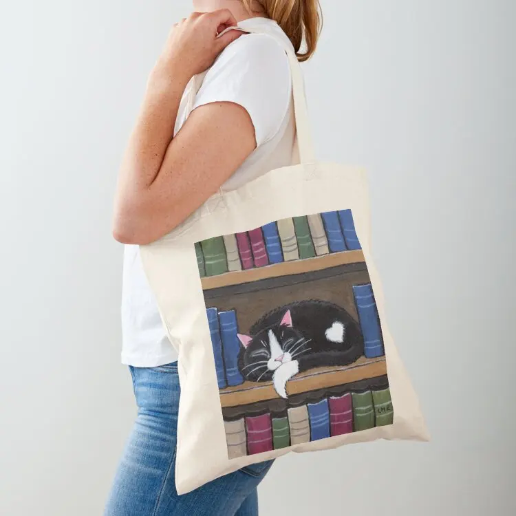 

Sleepy Cat on Shelf - Book Love Tote Bag shopping cart bags tote bags men hand bag Women bags