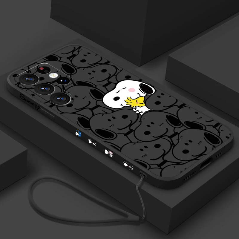 Cute S-Snoopy Anime Cartoon For Samsung S24 S23 S22 S21 S20 Fe S10 Note 20 10 Ultra Lite Plus Liquid Left Rope Phone Case