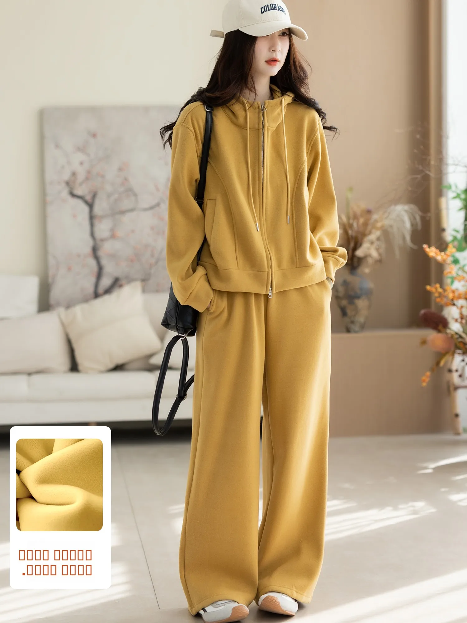 

Комплект женской повседневной спортивной одежды Kawaii Fce на осень-зиму: худи и широкие брюки, комплект из двух предметов, удобная застежка-молния