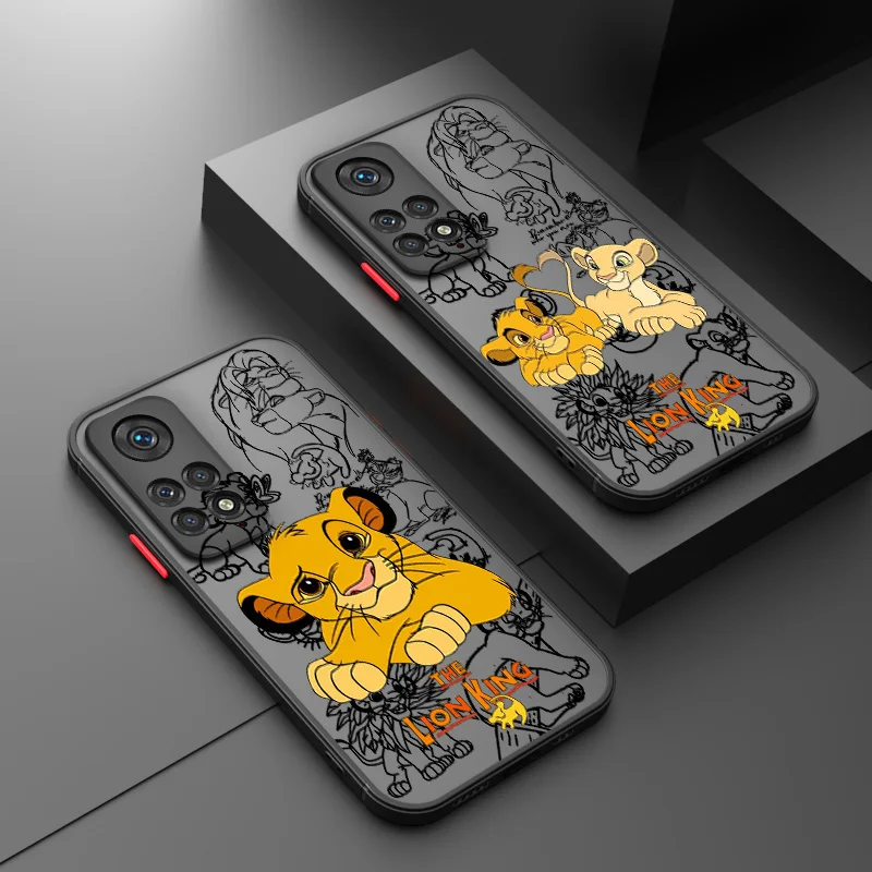 Disney Lion King Cute Simba Phone Case For Xiaomi Redmi Note 5 11 12 Turbo 13 S T E Pro Plus 5G Frosted Translucent Funda Cover